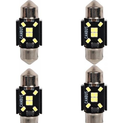 4 Pezzi Lampada Led Siluro 31mm Canbus T11 SV8.5 C5W C10W 8 SMD 2016 12V 24V 2.5W 380lm Bianco 6500K per Auto e Camion