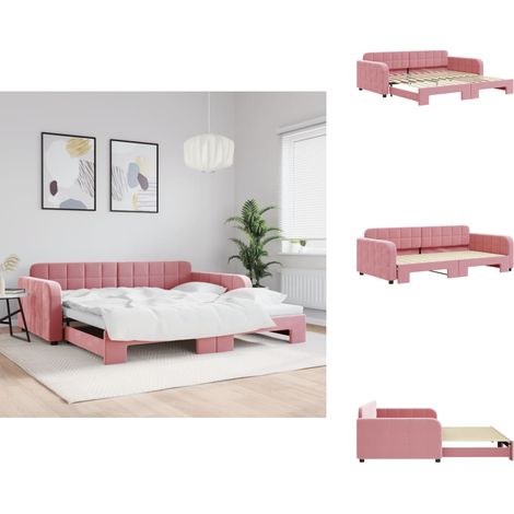 Tagesbett Ausziehbar Rosa 100x200 cm Samt - Ausziehbares Tagesbett - Ausziehbare Tagesbetten - Schlafbett - Gästebett (1/5)