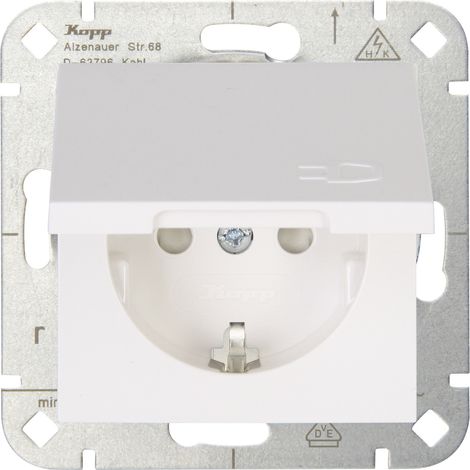 Kopp 1fach Einsatz Schutzkontakt-Steckdose mit Klappdeckel HK 07 Reinweiß 940129002 1 St. (1/2)