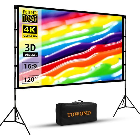 Écran de Projection avec Support, 120 Pouces portatif intérieur extérieur Ecran videoprojecteur arrière Avant 16:9 HD Jardin Pliable avec Sac de Transport écrans de Projection TV et Home Cinema (1/5)