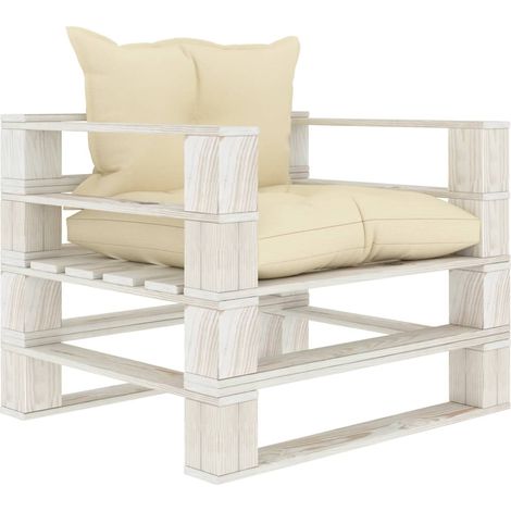 Canapé palette de jardin avec coussins crème Bois