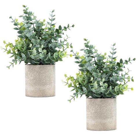 Piccola pianta artificiale, pianta da bagno, pianta da scrivania di design, eucalipto moderno con vaso decorativo, antipolvere, adatta a chi soffre di raffreddore da fieno. (1/5)
