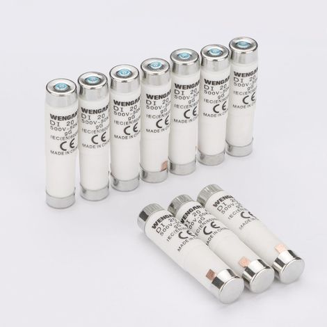 Pack of 10 Bottle Fuses DI (E16) – 20A – Type gG (General Use) – 400V AC/250V DC – Protection for Outlets and Old Board Renovation – Blue (Colour Code 20A) (1/5)