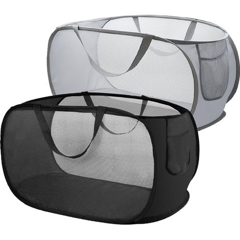 2 Pièces Panier à Linge Pliable,75L Paniere a Linge Sale,Paniers à Linge Pliables pour Buanderie,Salle de Bain(Noir + Gris)