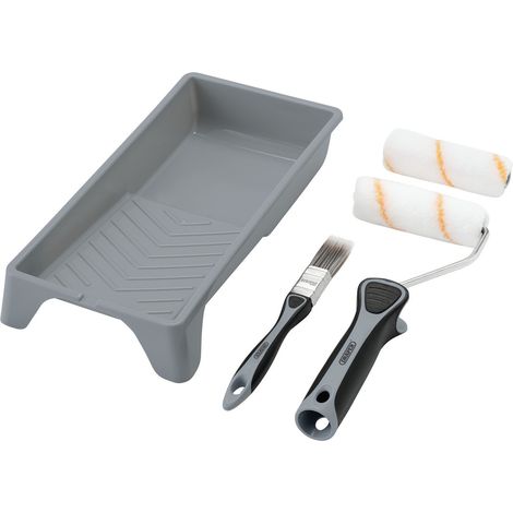 Draper 4-Inch Medium Pile Polyester Paint Roller and Brush Set with Soft Grip – 5-Piece Professional Painting Tool Kit