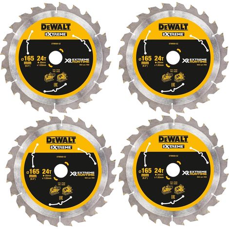 4 X Dewalt DT99560 165mm x 20mm 24T Extreme Runtime FlexVolt Plunge Saw Blades (1/4)
