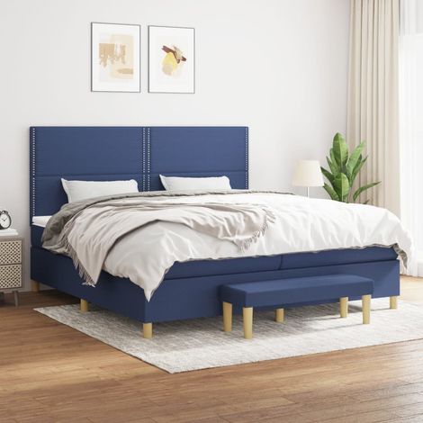 Lit à sommier tapissier avec matelas - Cadre De Lit Moderne: King Size - Lit Double - Bleu 200x200 cm Tissu Chic-463980 (1/5)