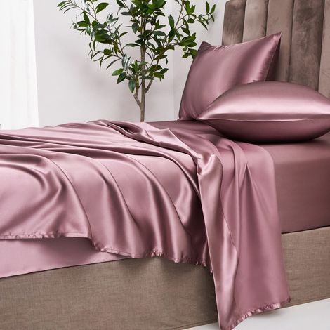 Damier Drap Housse 200x200 cm Rose Ancienne Satin Soie Brillant Drap Housse Unicolore, Convient pour des Matelas jusqu'à 30 cm (1/5)