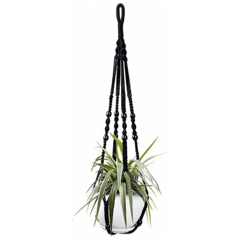 Suspension pour plantes d'intérieur en corde de coton noire, 98 cm, avec perles en bois, pour décoration intérieure, sans crochet, 1 paire