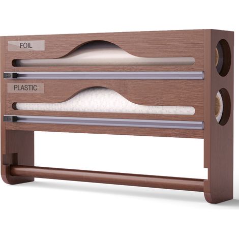 Distributeur de papier aluminium avec coupe-papier, double compartiment, marron (1/3)
