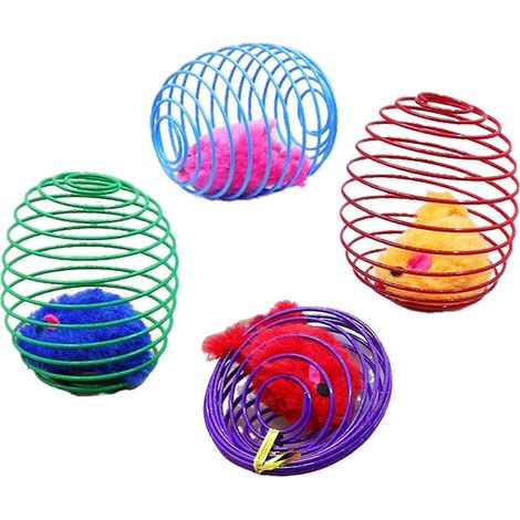 Jouet pour chat avec souris en peluche intégrée, structure en fil de fer à ressort, pour lutter contre l'ennui et simuler la chasse. (1/5)