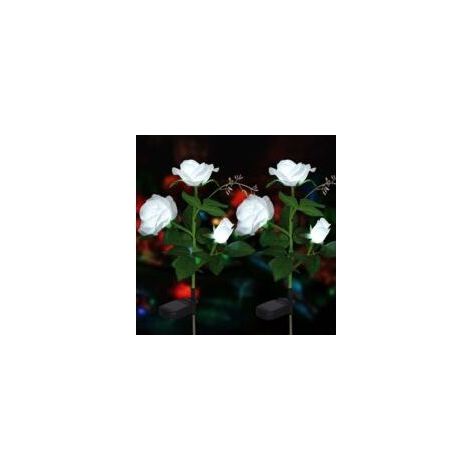 (White, 2) Artificial Rose Flower Solar Lights LED Outdoor Decoration Waterproof IP44 Garden Christmas Outdoor Decoration, Patio, Backyard, Lawn, Balcony
