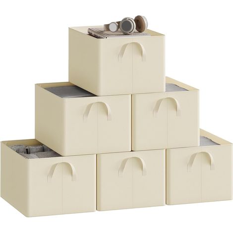 WOLTU Set of 6 35L Storage Boxes with Handles, Foldable Storage Organizer Containers Cube Baskets for Bedroom Closet Office, Cream