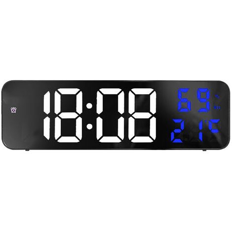 Reloj de pared digital LED grande con espejo, despertador electrónico para el hogar, pantalla grande, blanco y azul. (1/5)