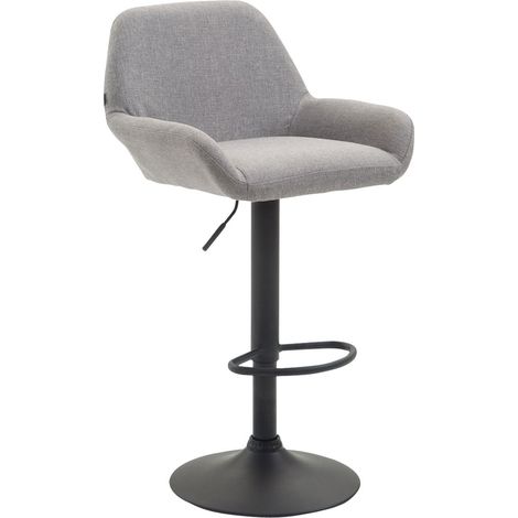 Taburete de bar x1 reposapiés en forma de arco en metal negro asiento de tela gris 100004547