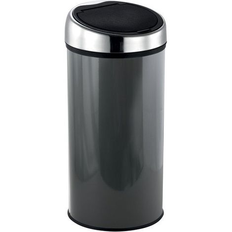 MSV – Poubelle automatique 30L inox gris anthracite – Système Touch silencieux – Seau intérieur en plastique recyclé – Résistante à la corrosion