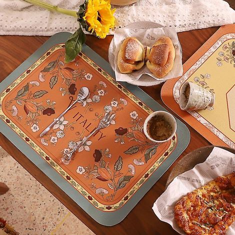 ensemble De 2 Pices De Luxueux Tapis De Cuisine De Cuisine Occidentale En Cuir De Style Pastoral Amricain Lger Peinture L'huile Tapis De Bol D'is (1/5)
