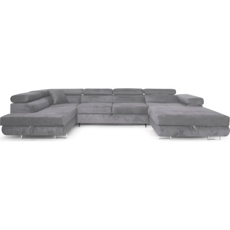 Ecksofa Aller U XXL-Ecksofa mit Schlaffunktion und zwei Bettkasten in Hellgrau, linke Seite (1/5)