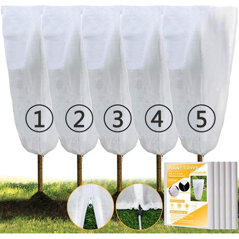 Paquet de 5 protections contre le gel des plantes 32 x 47 pouces Couverture d'arbustes d'hiver Couverture contre le gel des arbres avec cordon de serrage pour la protection solaire contre le gel d'hiv (1/5)
