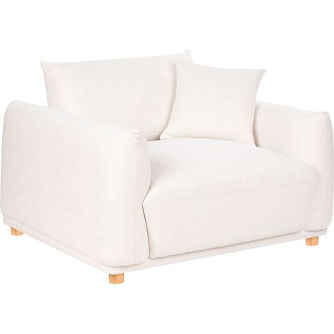 Armchair Off-White Fabric Soft Wooden Legs Living Room Seating with Armrests Modern Style JUBEK (1/5)