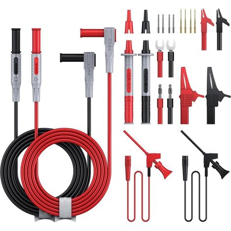 Kit de Fils de Test Multiples, Cordon de Test pour Multimètre Électrique avec Pinces Crocodile, Sonde de Test, Fiche Banane à Ressort (1/5)