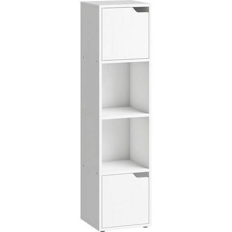 Libreria Moderna 30x29x119 cm con 2 Armadietti e Ante a 4 Ripiani in Legno Bianco (1/5)