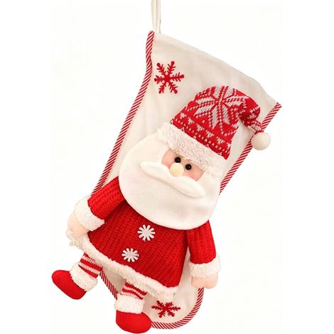 Calcetines navideños grandes, de 45 cm (18 pulgadas), tejidos a mano, con diseño de Papá Noel, adornos navideños, regalo para niños. (1/4)
