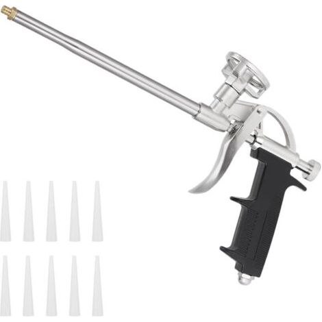 BUNTHAUS 1 Pièces Pistolet Mousse Expansive avec 10 Buses, Pistolet pour Mousse Expansive, Pistolet Mousse Polyurethane, Pas Besoin de Nettoyant, pour Calfeutrage,Etanchéité, Remplissage