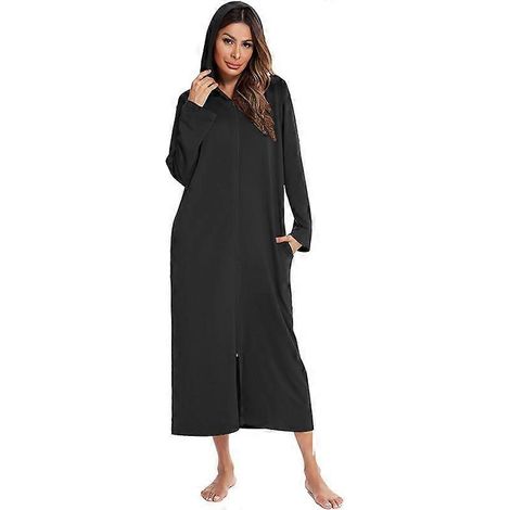 Peignoir à capuche pour femme avec fermeture éclair, style automne/hiver, décontracté et confortable pour la maison. (1/5)