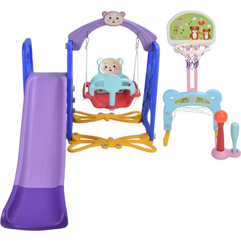 5-in-1 Children's Swing and Slide with Basketball Hoop, Indoor and Outdoor Toy for Preschool Children, Blue (1/5)