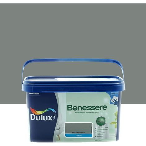 Dulux Benessere Pittura Colorata all'Acqua per Interni Superlavabile Anti Muffa Anti Batteri con Ioni D'Argento, 2.5 Litri, Grigio Urbano, 2.5L (1/4)