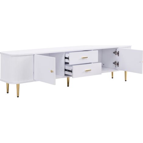 Mobile TV bianco in MDF 170 x 34 x 45 cm con 2 cassetti e 2 ante, maniglie e gambe oro (1/5)