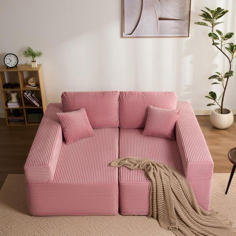 Modulares Ecksofa mit Schlaffunktion, rahmenlos, rosa Cord, 272cm, montagefrei (1/5)