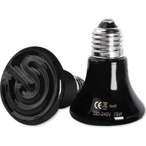E27 75W ampoule céramique chauffante lampe blanche de chauffage en ceramique 220-240V lampe infrarouge chauffante pour poussin reptile tortue chiot lapin terrurium (2pcs) (1/5)