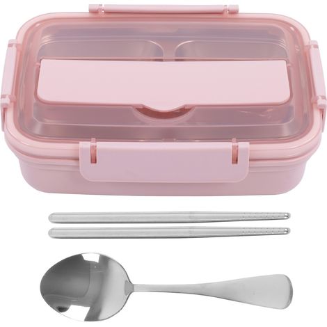 Boîte repas 4 compartiments en acier inoxydable 304, gamelle portable pour école bureau, rose (1/5)
