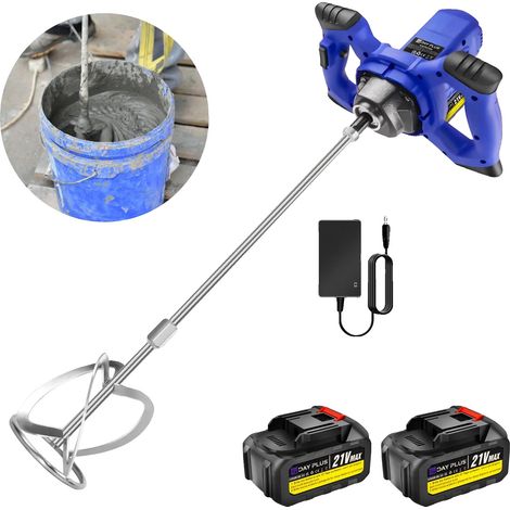 Mélangeur à béton sans fil, 5000W de puissance, 6 vitesses réglables, 2x 1500 mAh batterie lithium, poids 4 kg, tige de mélangeur M14 (1/5)