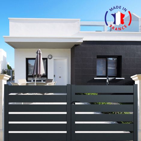 Portail aluminium battant SAH en kit dimensions L.3000 (entre piliers) x H.1740 mm Couleurs Gris (RAL 7016)