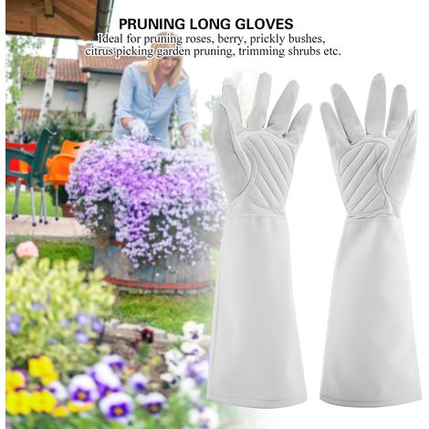 Rosenschnitt-Gartenhandschuhe aus Leder, verschleißfest, durchstichfest, lange Arbeitshandschuhe (Weiß, Größe M) (1/5)