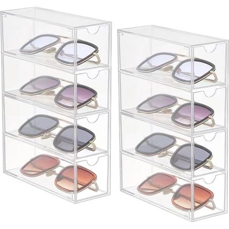2 pièces - boîte de rangement pour lunettes de soleil - organiseur de lunettes en acrylique à 4 niveaux - tiroir de rangement pour fournitures de loisirs créatifs et cosmétiques (1/5)
