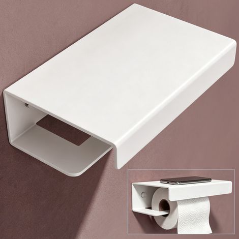 doporro Toilettenpapierhalter mit Ablage, Klopapierhalter aus Aluminium zur Wandmontage, WC Papier Halterung mit L-förmigen Haken, Klorollenhalter für Badezimmer Sandweiß Lino-05 (1/5)
