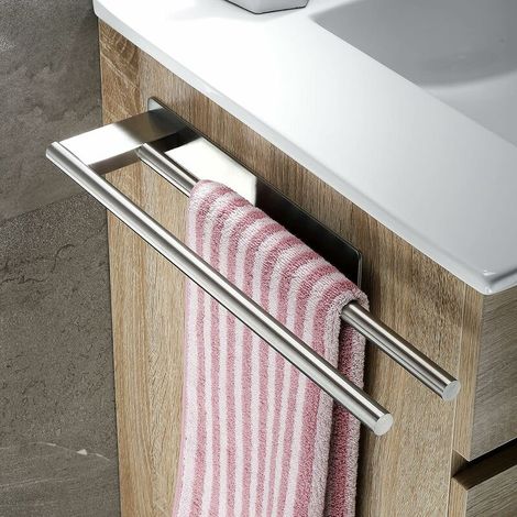 Bathroom Towel Rack Adhesive Double Towel Holder Stainless Steel Wall Mounted No Drilling Towel Rack for Kitchen, for Kitchen, Silver (1/5)