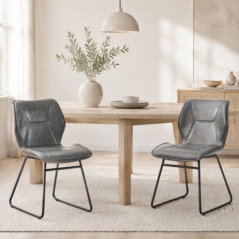 Sillas de comedor de polipiel, lote de 2, estructura metálica, gris DESVIAE (1/5)