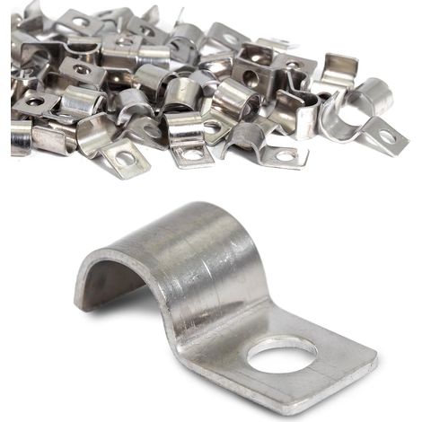 50 Pièces Collier de Serrage Inox 6mm Fixation en U Monotrou Acier Inoxydable Collier de Fixation Support de Câble Convient pour l'installation de Câbles Tuyaux Conduits (1/5)
