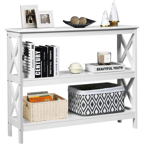 COSTWAY Mesa Consola Mesa Auxiliar de 3 Niveles Mesita con Estante Estantería 100x30x80 centímetros Mueble para Salón Pasillo Blanco