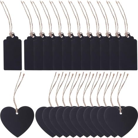 24-Piece Mini Wooden Chalkboard, Double-Sided Black Chalkboard, Wooden Chalkboard, Mini Rectangular Slate with Hanging Jute Ropes for Weddings, Parties, Decorations (1/5)