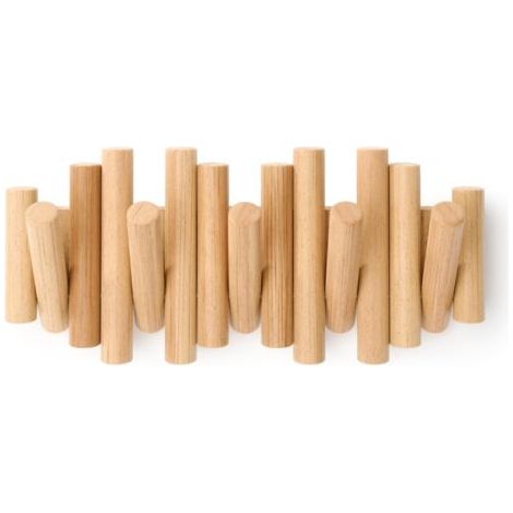 Patère murale 5 crochets en bois de pin biseauté – Finition naturelle – Dimensions 37,1 x 16,5 x 4,4 cm – Charge 2,25 kg par crochet (1/5)