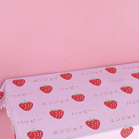 Nappe mignonne à motif dessin animé pour filles, sous-main tendance, tapis d'écriture pour chambre, style japonais, fraise rose, 100 cm de long x 150 cm de large (1/5)