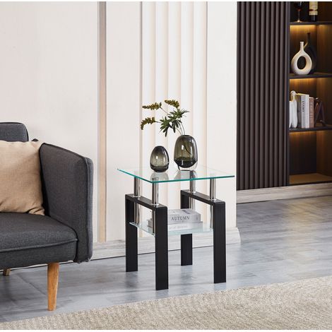 Table d'appoint en verre trempé transparente avec plateau et étagère, petite table de salon facile à nettoyer pour canapé, bureau ou salle à manger - CHICFURN (1/5)