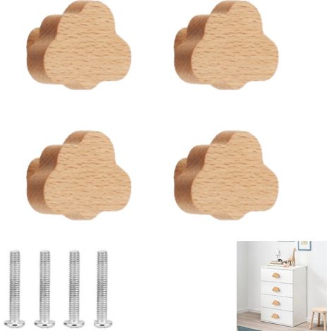 4 Pcs Boutons D'armoire En Bois Poignées de Tiroir Boutons de Tiroir En Bois Petites Poignées de Traction de Commode pour Armoire de Cuisine Placar