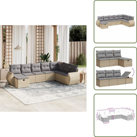 8-tlg. Garten-Sofagarnitur mit Kissen Beige Poly Rattan - Gartengestell - Gartenmöbel Set - Outdoor Lounge - Rattan Sessel - Gartenlounge (1/5)